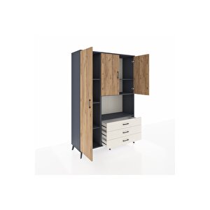 Hyperion Dolap 6 Raflı 3 Çekmeceli 3 Kapaklı 132x44x195 Antrasit-çam/aytaşı