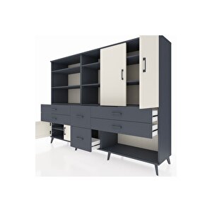 Hyperion Dolap 10 Raflı 6 Çekmeceli 4 Kapaklı 220x44x163 Antrasit-aytaşı/antrasit