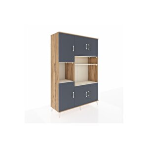 Hyperion Dolap 9 Raflı 6 Kapaklı 132x44x195 Çam-antrasit/aytaşı