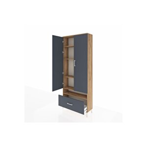 Arges Dolap 5 Raflı Tek Çekmeceli 2 Kapaklı 88x30x221 Çam-antrasit