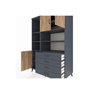 Kronos Dolap 8 Raflı 4 Çekmeceli 3 Kapaklı 132x59x195 Antrasit-çam/antrasit