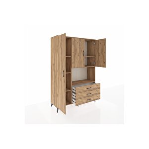 Hyperion Gardrop 6 Raflı 3 Çekmeceli 3 Kapaklı 132x44x195 Çam-çam