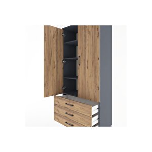 Hyperion Dolap 4 Raflı 3 Çekmeceli 2 Kapaklı 88x44x195 Antrasit-çam