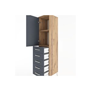 Hyperion Dolap 2 Raflı 5 Çekmeceli Tek Kapaklı 44x44x182 Çam-antrasit