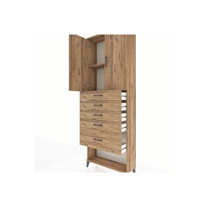Arges Dolap 2 Raflı 5 Çekmeceli 2 Kapaklı 88x30x243 Çam-çam
