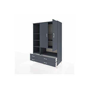 Kronos Dolap 8 Raflı 4 Çekmeceli 2 Kapaklı 132x59x195 Antrasit-antrasit/antrasit