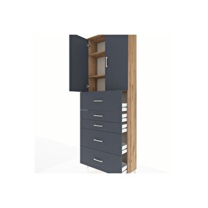 Arges Dolap 3 Raflı 5 Çekmeceli 2 Kapaklı 88x30x243 Çam-antrasit