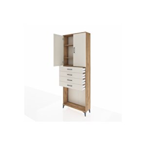 Arges Dolap 3 Raflı 4 Çekmeceli 2 Kapaklı 88x30x243 Çam-aytaşı