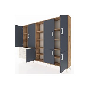 Arges Dolap 11 Raflı 3 Çekmeceli 7 Kapaklı 220x30x163 Çam-antrasit/aytaşı