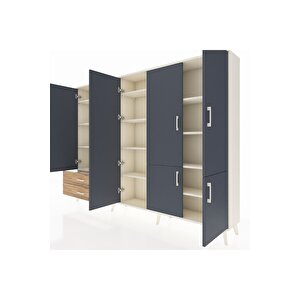 Arges Dolap 12 Raflı 2 Çekmeceli 7 Kapaklı 220x30x163 Aytaşı-antrasit/çam