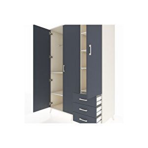 Kronos Dolap 6 Raflı 3 Çekmeceli Tek Askılı 132x59x195 Aytaşı-antrasit/antrasit