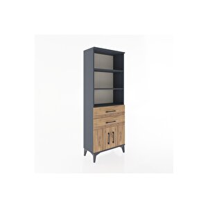 Arges Dolap 3 Raflı 2 Çekmeceli 2 Kapaklı 60x30x163 Antrasit-çam