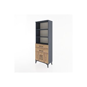 Arges Dolap 3 Raflı 2 Çekmeceli 2 Kapaklı 60x30x163 Antrasit-çam