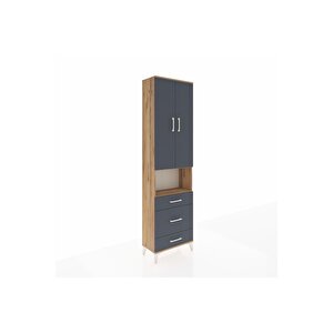 Arges Dolap 3 Raflı 3 Çekmeceli Tek Askılı 60x30x221 Çam-antrasit