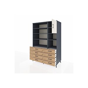 Kronos Dolap 8 Raflı 8 Çekmeceli Tek Kapaklı  132x59x195 Antrasit-aytaşı/çam