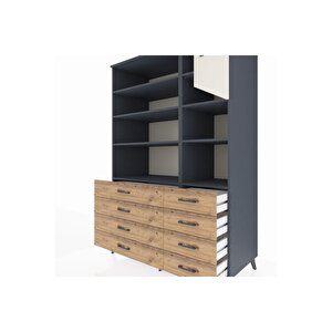Kronos Dolap 8 Raflı 8 Çekmeceli Tek Kapaklı  132x59x195 Antrasit-aytaşı/çam