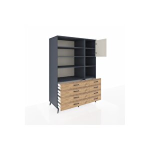 Kronos Dolap 8 Raflı 8 Çekmeceli Tek Kapaklı  132x59x195 Antrasit-aytaşı/çam