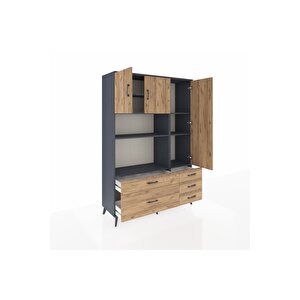 Hyperion Gardrop 7 Raflı 5 Çekmeceli 3 Kapaklı 132x44x195 Antrasit-çam