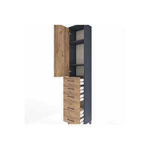 Arges Dolap 3 Raflı 5 Çekmeceli Tek Kapaklı 44x30x221 Antrasit-çam