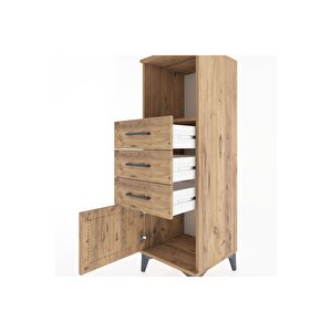Hyperion Dolap Tek Raflı 3 Çekmeceli Tek Kapaklı 44x44x134 Çam-çam