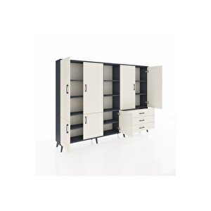 Arges Dolap 11 Raflı 3 Çekmeceli 7 Kapaklı 220x30x163 Antrasit-aytaşı