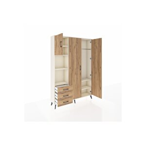 Arges Gardrop 6 Raflı 3 Çekmeceli Tek Askılı 132x30x195 Aytaşı-çam