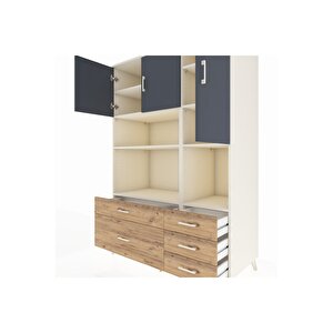 Kronos Dolap 8 Raflı 5 Çekmeceli 3 Kapaklı 132x59x195 Aytaşı-antrasit/çam