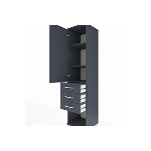 Hyperion Dolap 3 Raflı 3 Çekmeceli Tek Kapaklı 44x44x195 Antrasit-antrasit