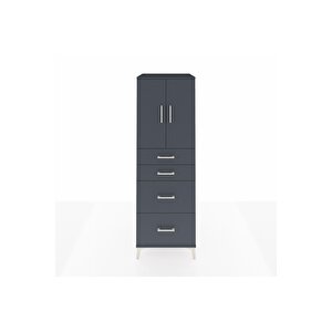 Kronos Dolap Tek Raflı 4 Çekmeceli 2 Kapaklı 60x59x182 Antrasit-antrasit