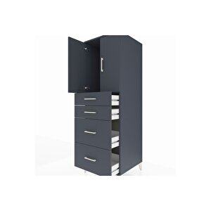 Kronos Dolap Tek Raflı 4 Çekmeceli 2 Kapaklı 60x59x182 Antrasit-antrasit