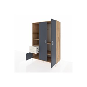 Kronos Dolap 5 Raflı 2 Çekmeceli Tek Askılı 132x59x195 Çam-antrasit/aytaşı
