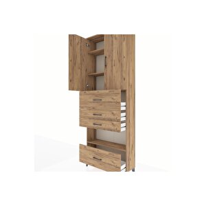Arges Dolap 4 Raflı 4 Çekmeceli 2 Kapaklı 88x30x243 Çam-çam