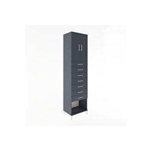 Hyperion Dolap 2 Raflı 7 Çekmeceli 2 Kapaklı 60x44x243 Antrasit-antrasit