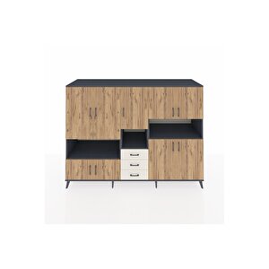 Kronos Dolap 13 Raflı 3 Çekmeceli 9 Kapaklı 220x59x163 Antrasit-çam/aytaşı