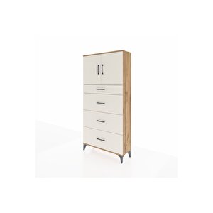 Arges Dolap 2 Raflı 4 Çekmeceli 2 Kapaklı 88x30x182 Çam-aytaşı