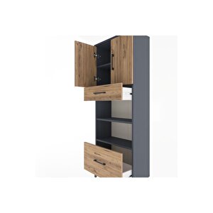Arges Dolap 4 Raflı 2 Çekmeceli 2 Kapaklı 60x30x163 Antrasit-çam