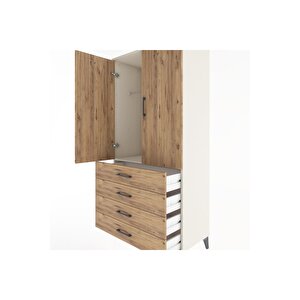 Hyperion Dolap Tek Raflı 4 Çekmeceli Tek Askılı 88x44x182 Aytaşı-çam