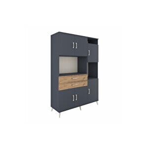 Hyperion Dolap 9 Raflı 2 Çekmeceli 6 Kapaklı 132x44x195 Antrasit-antrasit/çam