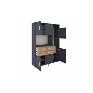 Hyperion Dolap 9 Raflı 2 Çekmeceli 6 Kapaklı 132x44x195 Antrasit-antrasit/çam