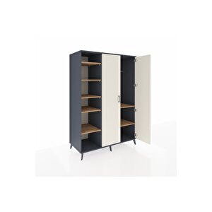 Kronos Dolap 7 Raflı 2 Kapaklı Tek Askılı 132x59x195 Antrasit-aytaşı/çam