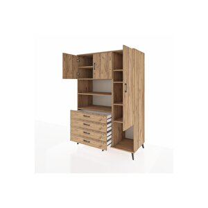 Kronos Dolap 8 Raflı 4 Çekmeceli 3 Kapaklı 132x59x195 Çam-çam/çam