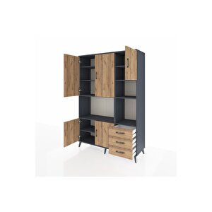 Hyperion Gardrop 9 Raflı 3 Çekmeceli 5 Kapaklı 132x44x195 Antrasit-çam