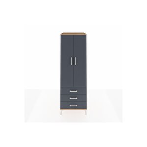 Kronos Dolap Tek Raflı 3 Çekmeceli Tek Askılı 60x59x182 Çam-antrasit
