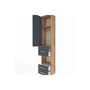 Arges Dolap 3 Raflı 3 Çekmeceli Tek Askılı 44x30x221 Çam-antrasit