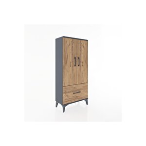 Hyperion Dolap 2 Raflı Tek Çekmeceli 2 Kapaklı 60x44x134 Antrasit-çam