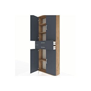 Arges Dolap 4 Raflı 2 Çekmeceli 4 Kapaklı 88x30x243 Çam-antrasit