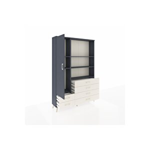 Arges Dolap 7 Raflı 6 Çekmeceli Tek Kapaklı  132x30x195 Antrasit-antrasit/aytaşı