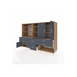 Kronos Dolap 10 Raflı 6 Çekmeceli 4 Kapaklı 220x59x163 Çam-antrasit