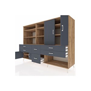 Kronos Dolap 10 Raflı 6 Çekmeceli 4 Kapaklı 220x59x163 Çam-antrasit