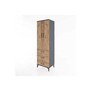 Hyperion Dolap 2 Raflı 3 Çekmeceli Tek Askılı 60x44x195 Antrasit-çam